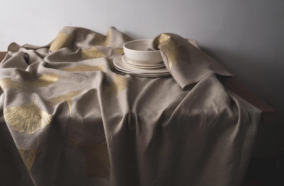 GINKGO beige tablecloth + napkins
