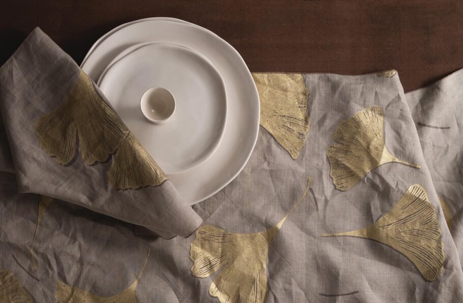 GINKGO beige table runner + napkins - Image 2