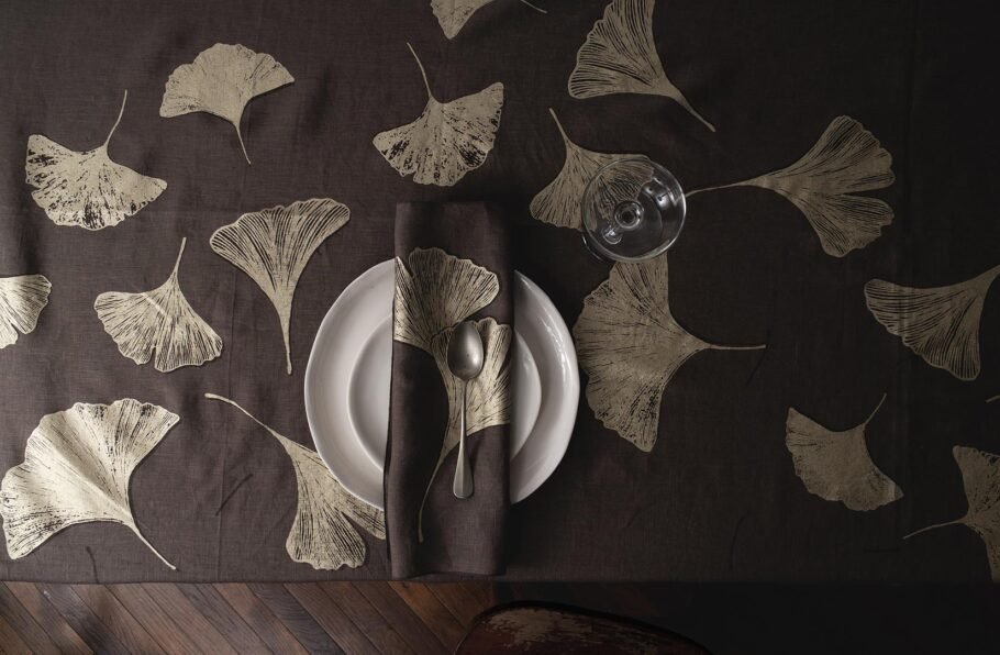GINKGO taupe tablecloth + napkins