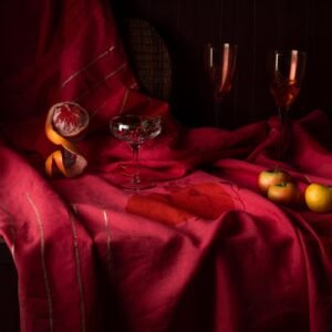 MARA coral tablecloth + napkins